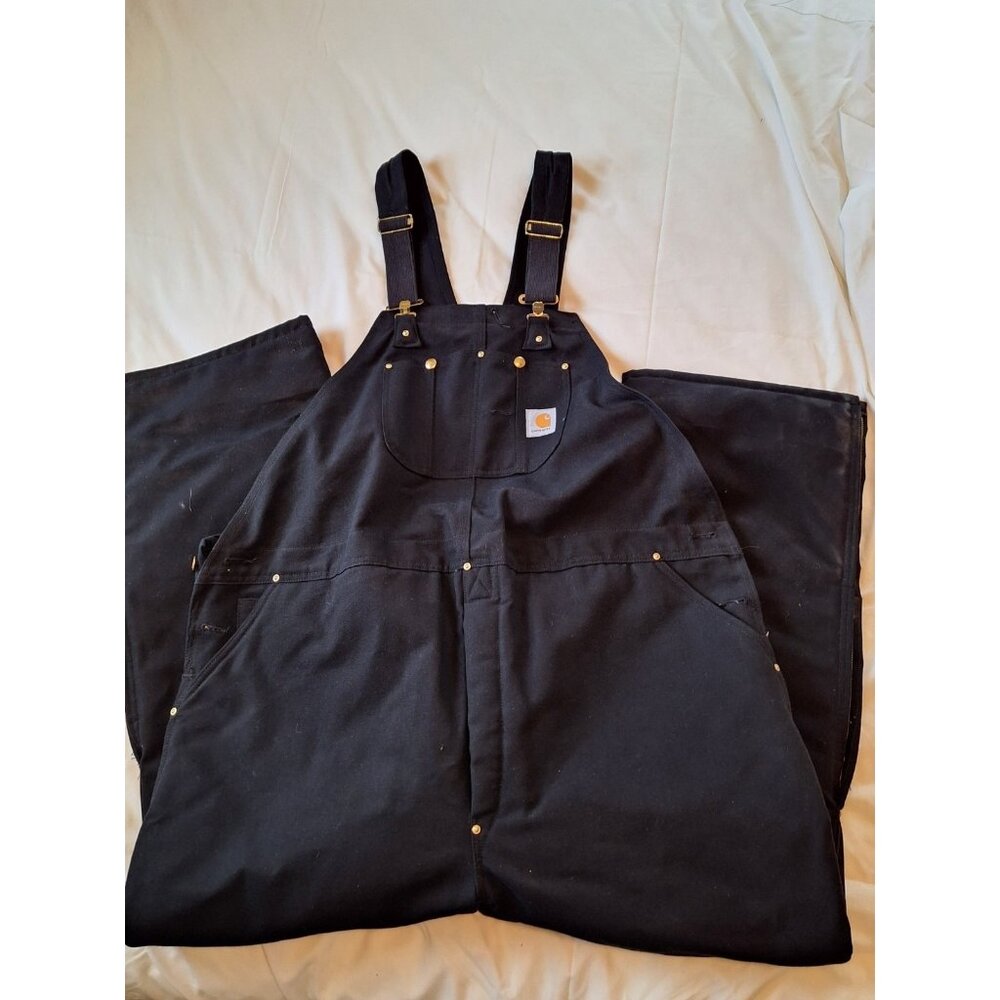 Carhartt R02 BLK Black Duck Bib Overalls Double Knee Quilted Mens 52x32 Vintage